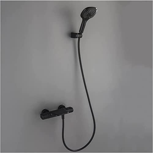 DERBUT Wasserfall-Badewannenarmatur, Thermostat, Wannen-/Duschmischer, Messing, Wannenarmatur, Doppelgriff, Wannenbrause-Mischbatterie, Wandmontage, Wannen-Duscharmatur-Set mit Handbrause und