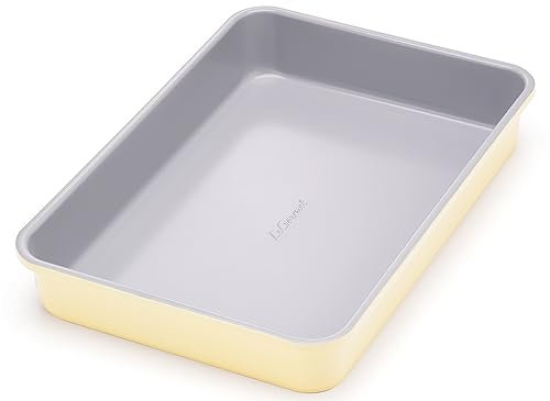 LeGourmet Rechteckige Antihaft-Backform, 22,9 x 33 cm, Keramikbeschichtung, ungiftig, rostbeständiger aluminisierter Stahl, perfekte Auflaufform für Brownie-Kuchen, Braten, Lasagne – Butter