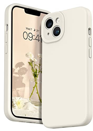 DUEDUE Silicone for iPhone 14 Plus Case, Ultra Slim Liquid Silicone Cover with Microfiber Lining, Enhanced Camera Protection Anti-Scratch Shockproof Case for iPhone 14 Plus 6.7, Beige