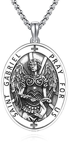 DOTBJ 925 Sterling Silber St Gabriel Anhänger Halskette Kette, Katholisches Schutzpatron Erzengel Heiliger Gabriel Medaillon Geschenk für Herren und Damen