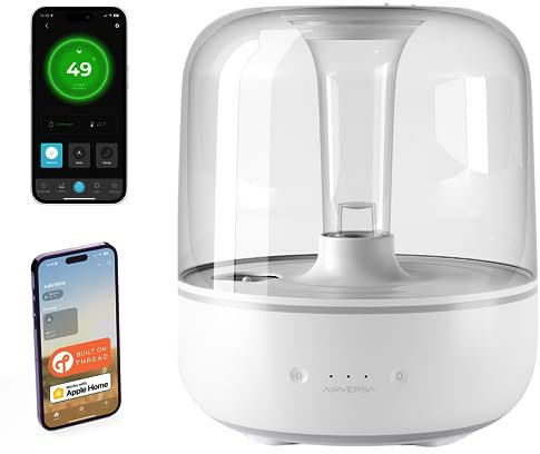 Airversa Humelle HomeKit Smart Humidifier mit Thread (HomePod Mini/Apple TV4K 2021 oder höher erforderlich), Fassungsvermögen des Wassertanks 5.5l, für Räume bis 50 m2 (Crystal Clear)
