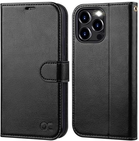 OCASE iPhone 15 Pro Max Hülle Handyhülle [Premium PU Leder] [Kartenfach] [Standfunktion] RFID Schutzhülle Klapphülle Handytasche Lederhülle Kompatibel für iPhone 15 Pro Max Schwarz