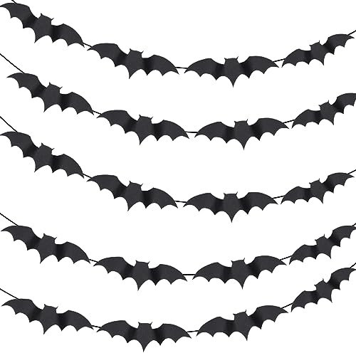 AKH® Guirlande de chauve-souris d'Halloween | 10 m de long | Bannière de décoration de chauve-souris 50 papier effrayant avec ficelle | Décoration d'intérieur pour Halloween