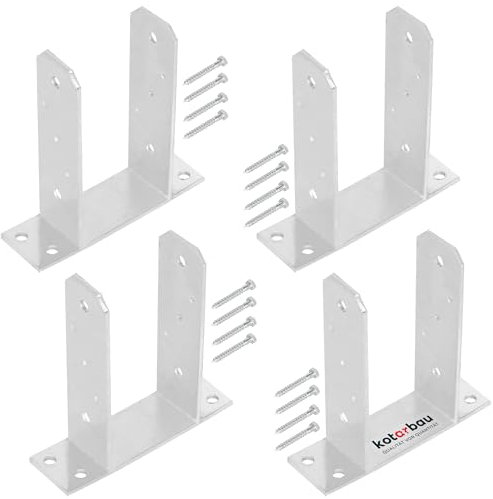 KOTARBAU - 4 Pack - Post Support 100 mm TT Hot-dip Galvanized Steel for Bolt-On Concrete Anchors, Fence Post Supports for Square Timber Posts, Metal Base Foot
