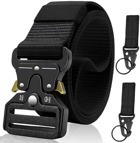 Jeinbuil Taktischer Gürtel Mit Schnellverschluss - 3,8cm Breiter Arbeitsgürtel für Herren und Damen - Militär-Style Mit 2 Schlüsselanhängern für Outdoor, Sport, Camping - Vatertag