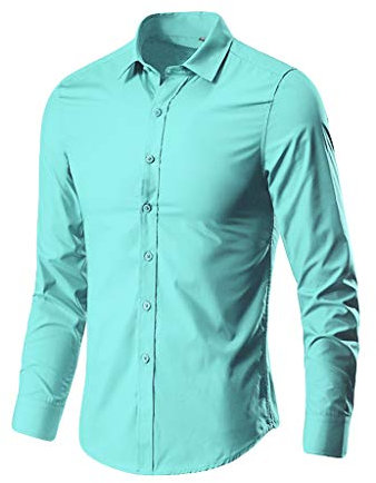Dress Shirts for Men Tuxedo, Lapel Button-Down Business Shirt Non Iron Long Sleeve Plain Stretch Formal Shirts for Men Slim Fit T Shirts Men Casual Solid Color Work Tops for Men Mint Green