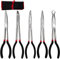 Long Reach Needle Nose Pliers, 5 Pcs 11-Inch Long Needle Nose Pliers Hose Grippers Set with Pouch, Includes Straight Angle, 25, 45, 90 Degree, O-Typed Long Reach for Narrow Spaces