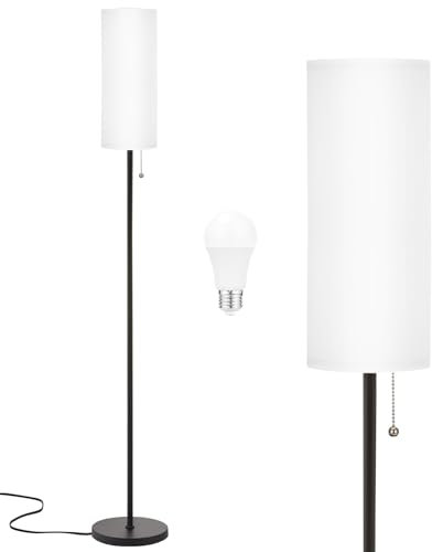 Aooshine White Floor Lamp for Living Room with 3 Color Temperatures Bulb, 64 Standing Lamps with Linen Lampshade for Bedroom, Minimalist Pole Lamp, White Shade & Black Pole(Bulb Included)