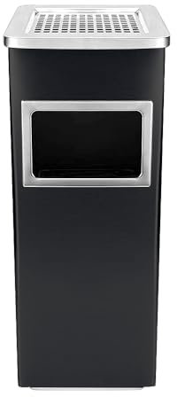 HUOLE Papelera con Cenicero Acero Inoxidable Basura Contenedor Cubo Diseño Elegante Funcional Sofisticado Insertos Extraíbles Robusto Capacidad -Negro (1pc) 30 * 24 * 60cm-48l