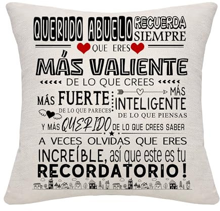 Bommex Querido Abuelo Recuerda Siempre Que Eres más Valiente de lo Que Crees Regalo de inspiración Funda de cojín para el Abuelo de la Nieta Nieto Día del Padre Cumpleaños (Querido Abuelo)