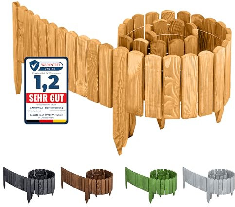 Garronda Beeteinfassung Holz Rollzaun Holzzaun 200 x 8 cm imprägniert Flexibler Rollborder Rasenkante Palisade Gartenzaun Umzäunung für Garten GD-0046 (Hellbraun, Höhe: 8 cm)