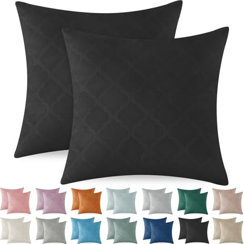 Ystyle Copricuscini di Natale 45x45 2 Pezzi, Divano Cuscini Arredo Fodere in Velluto Camera da Letto, Arredamento Casa Federe Moderni Morbido Resistente con la Cerniera Invisibile, Nero
