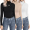 Ekouaer Women Black Turtleneck Body Suit Long Sleeve Shirts Lightweight Base Layer Solid Slim Fit Tops 3PCS, Black/White/Khaki, S