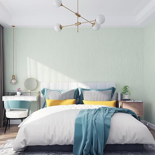 Beswitory Striped Wallpaper - Modern 3D Embossed Light Green Mix Plain Thick Textured Wallpaper for Bedroom, Living Room, Hallway