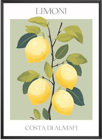 MJ-GRAPHICS® Poster Zitrone Bilder Zitrusfrüchte Obst Kunstdruck Küche Bild Zitrone A4 Küchenbilder Wohnzimmer Poster Wandbilder Wohnzimmer Bauernhof Gartendekoration Küche Esszimmer - ohne Rahmen