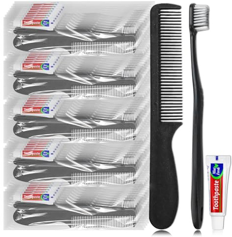 Einweg-Zahnbürste, Zahnpasta, Zahnbürste und Zahnpasta für unterwegs, inklusive Kamm, einzeln verpackt, geeignet für Hotel, Zuhause, Camping, Reisen (100er-Pack)