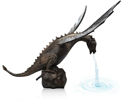 Jeorywoet Patio Fountains 11,42 Pouces Antique Dragon Eau d'automne Résine Dragon Garden Statue avec Pompe Fountaine d'eau intérieure pour Jardins, patios, étang étang Scitter