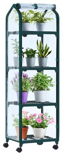 Ohuhu Mini serre pour intérieur et extérieur, petite serre en plastique avec roues verrouillables, serre portable avec housse durable pour semis, cadeau de jardinage idéal pour femmes et hommes,