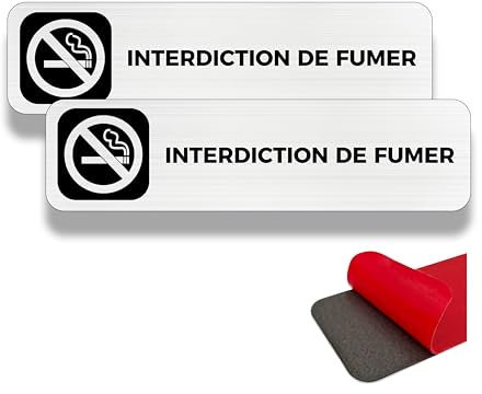 FloraVigo Interdiction de fumer, 2 panneaux non fumeur, 19×5 cm, panneau d'avertissement de sécurité, intérieur/extérieur, panneau en aluminium, avec autocollant(Interdiction De Fumer)