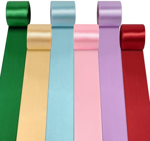 6 Rolls Satin Ribbon 50mm Wide Ribbons for Crafting | Silk Ribbon for Gift with 10m Twine, Thick Fabric Ribbon for Gift Wrapping, Decoration, Wedding, Party