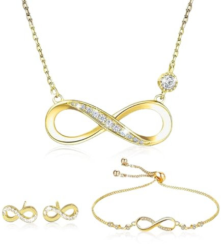 Aucuu Bijoux Ensemble de Bijoux Collier Infini, Parure Ensemble de Bijoux Femme, Damour Sans Fin Symbole, Infini Collier, d'Oreilles, Bracelet Réglable pour Femme Fille