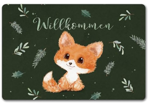 speecheese Baby Fuchs Fußmatte in 40x60 cm ohne Rand in grün mit Spruch Willkommen EIN dekorativer Türvorleger für die Weihnachtszeit Weihnachten Wald Spruch Fußabtreter