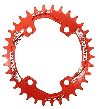 HESHUWEN Platos para Bicicletas 96BCD Plato Ovalado 32T 34T 36T 38T Ciclismo MTB Bike ChainWheel Placa Dentada 96 BCD Plato Ovalado 32 MTB(34T,Red)