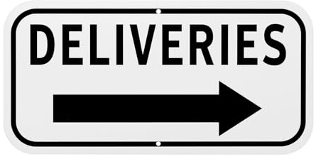 M METERXITY 1-Pack Deliveries Sign Right Arrow 12x6 Alloy, Black on White | Rust Free Reflective Board, for Home Door, Office Entrance, Package Reminder Sign