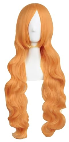 MapofBeauty 32 Zoll/80 cm Mode Lange Lockige Haare Anime Kostüm Side Pony Cosplay Perücke (Orange)