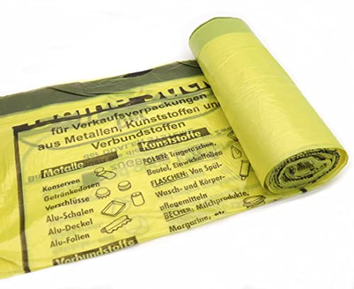 Lot de 5 rouleaux de sacs jaunes avec cordon de serrage pratique, 90 l