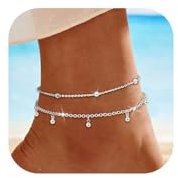Nelytiya Sommer Fussketten Für Frauen Silber 925 Zierlich Geschichtet Fußkettchen Für Damen Wasserfest Perlen Fußkettchen Set