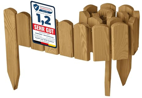 Garronda Beeteinfassung Holz Rollzaun Holzzaun 10 cm x 100 cm imprägniert Flexibler Rollborder Rasenkante Palisade Gartenzaun Umzäunung für Garten GD-0148, Hellbraun