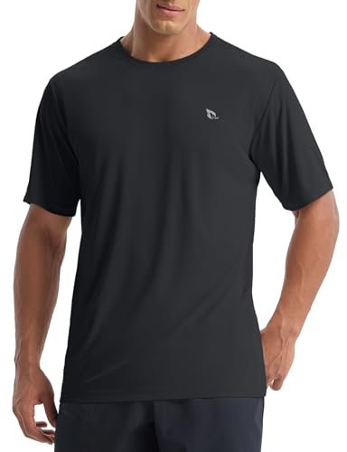 baleaf UV Shirt Herren Sport T Shirt Schwimmshirt Wasser UPF 50+ Sportshirt Trainingsshirt Fitness Shirt Funktionsshirt Schnelltrocknend Gym Schwarz XXL