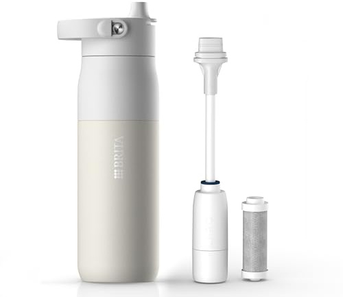 BRITA LARQ Essential Filter Trinkflasche (weiß, 680 ml) Edelstahl Wasser-Flasche, doppelwandige Isolierung (24h kalt), spülmaschinengeeignet inkl. Filter Upgrade-Kit