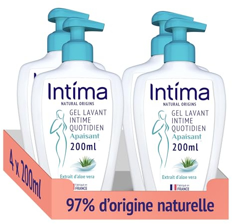 Intima - Lot de 4 Gels Intime Femme Natural Origins - Gel Apaisant à Aloe Vera - 97% naturels - 4x200 ml