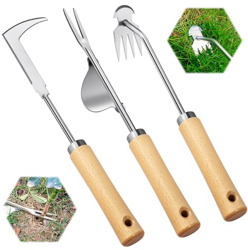 BOOLOOEN3Pack Herramienta para arrancar Malas Hierbas, escardador Manual, escardador para Grietas, Herramienta de Acero Inoxidable para escardar en Grietas