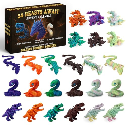 Rubypop 3D Drachen Adventskalender 2025-24 Tage Drachen Spielzeug Weihnachtskalender, Weihnachten Überraschungen Geschenk für Kinder,Mädchen,Teenager und Jungen