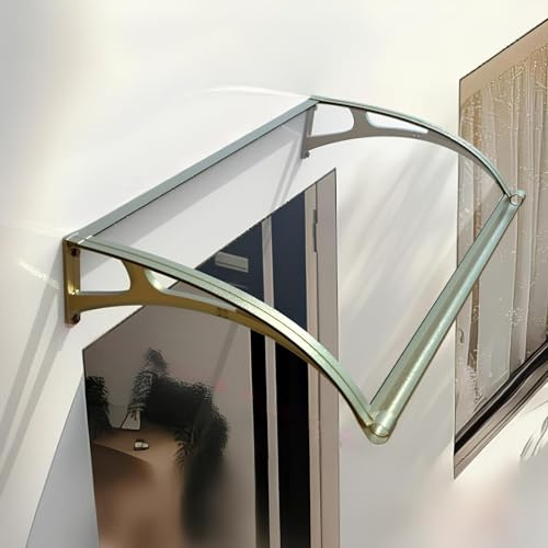 Durchsichtige Türmarkise Für Den Außenbereich Aus Polycarbonat, Terrassenüberdachung Mit Regenrinne, Pultbogenvordach Mit UV/Regen/Schneeschutz(Gold,120 * 120cm/47 * 47in)