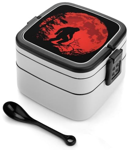 SMAZDFXX Bigfoot Red Moon Bento-Box, doppelwandiger, auslaufsicherer Lebensmittelbehälter mit Griff und Löffel