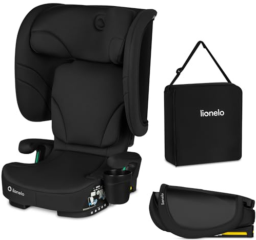LIONELO Orin i-Size High-Back Booster Seat 100-150 cm with ISOFIX | Foldable and Lightweight, Adjustable Headrest and Recline, Carry Bag, Cup Holder and Installation Indicators