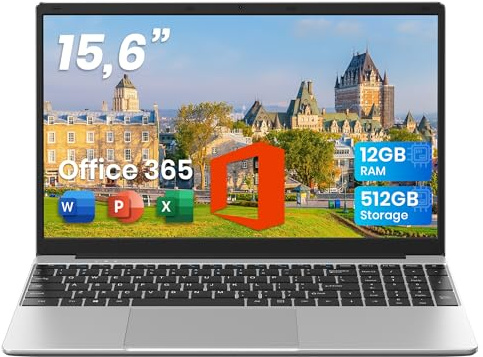 jumper 2026 Laptop 15,6 Zoll FHD Display, 12 GB RAM 512 GB ROM, Office 365, 2 Core Prozessor Notebook(bis zu 2,3 GHz), Akku 38 Wh, 2 Stereo-Lautsprecher, USB 3.0, Type-C, Digitale Tastatur