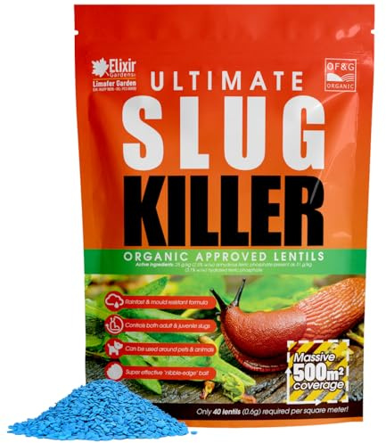 Elixir Gardens Ultimate Slug & Snail Killer Pellets (Reasealable Pouch) | OF & G Organic Approved Ferric Phosphate Garden Lentils with Massive 500 sq.m Coverage