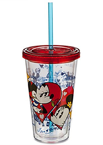 Disney Store Minnie Mickey Mouse Acrylic Tumbler Straw Fast Food Cup Love 2015 by Disney