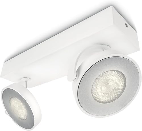 Philips Clockwork LED Wall and Ceiling Spot Light Fixture [White - Adjustable Head] 2 x4.5W, For Home Indoor Lighting, Livingroom and Bedroom