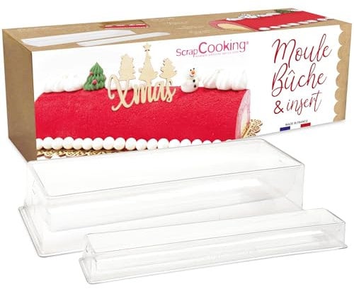 ScrapCooking - Kit Moule Bûche de Noël & Insert - 2 Moules PVC Semi-rigides & Réutilisables - Accessoires Pâtisserie Dessert de Noël - Recette de Bûche Framboise Chocolat Blanc - 1921