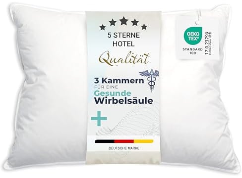 ZOLLNER Premium Federkissen mit Daunenanteil - Made in Germany – für Allergiker geeignet – Bezug aus hochwertiger Mako Baumwolle - waschbar bis 60°C – 60x80 cm - Hotelqualität