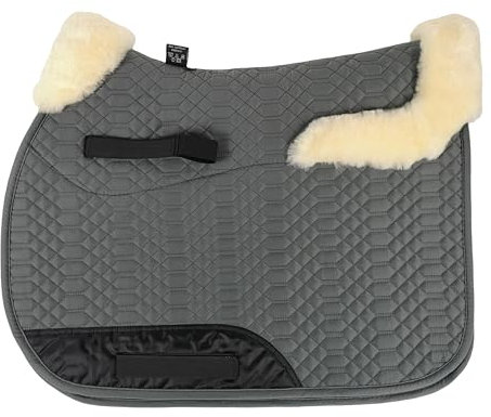 Engel Reitsport | SCHABRA4-VSS-GRA-MED | Schabracke | Lammfell im Sattelbereich - Half Lined | Steppstoff | Fellkranz vorne & hinten | Vielseitigkeit | Stoff grau Fell med.
