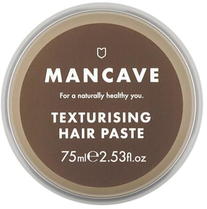 ManCave Texturising Hair Paste for Men, Natural Looking Texture and Definition with Panthenol, Arginine and Caffeine, Flexible and Reworkable Hold, Natural, Vegan, Cruelty Free, 75 ml