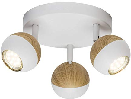 Brilliant Lampe Scan LED Spotrondell 3flg weiß/holz hell | 3x LED-PAR51, GU10, 3W LED-Reflektorlampen inklusive, (250lm, 3000K) | Köpfe schwenkbar