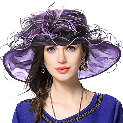 VECRY Damen Organza Kirche Derby Fascinator Braut Hochzeit Sonnenhüte (37-Lila)